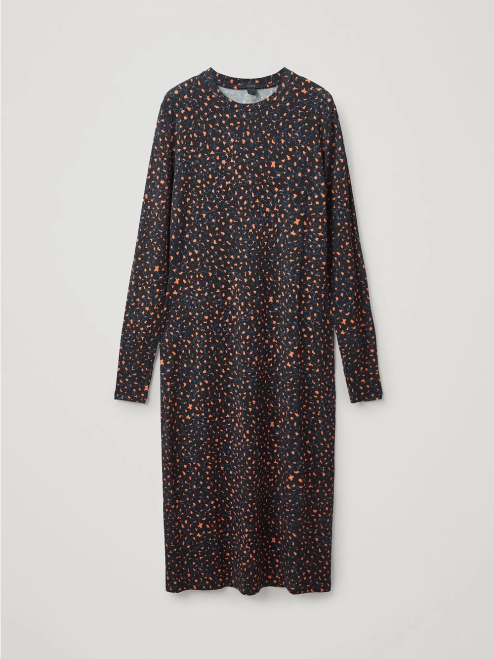 COS Black Long-Sleeve Midi Dress with Orange Confetti Print